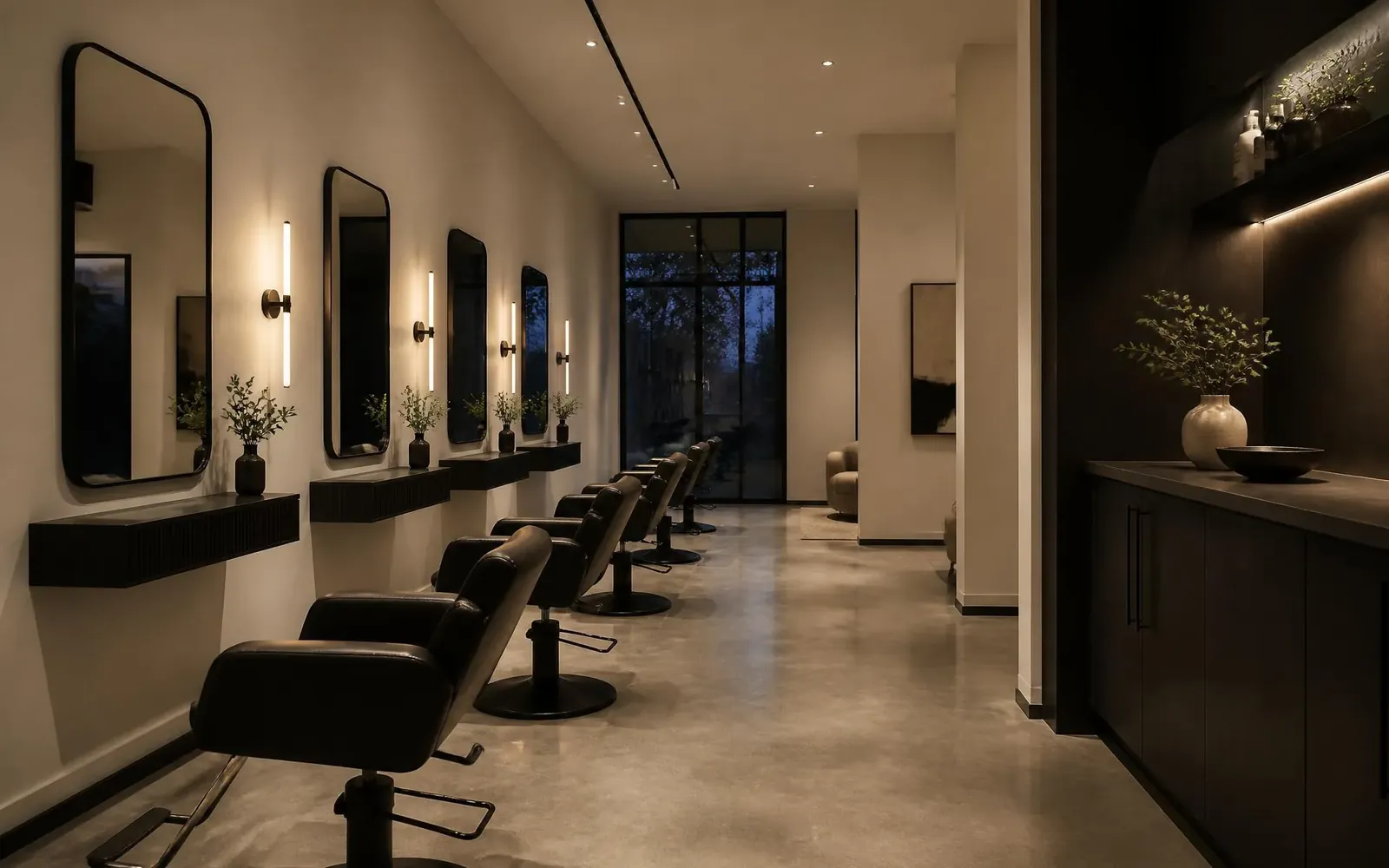 Interior of a Salon Republic studio with styling chairs and mirrors